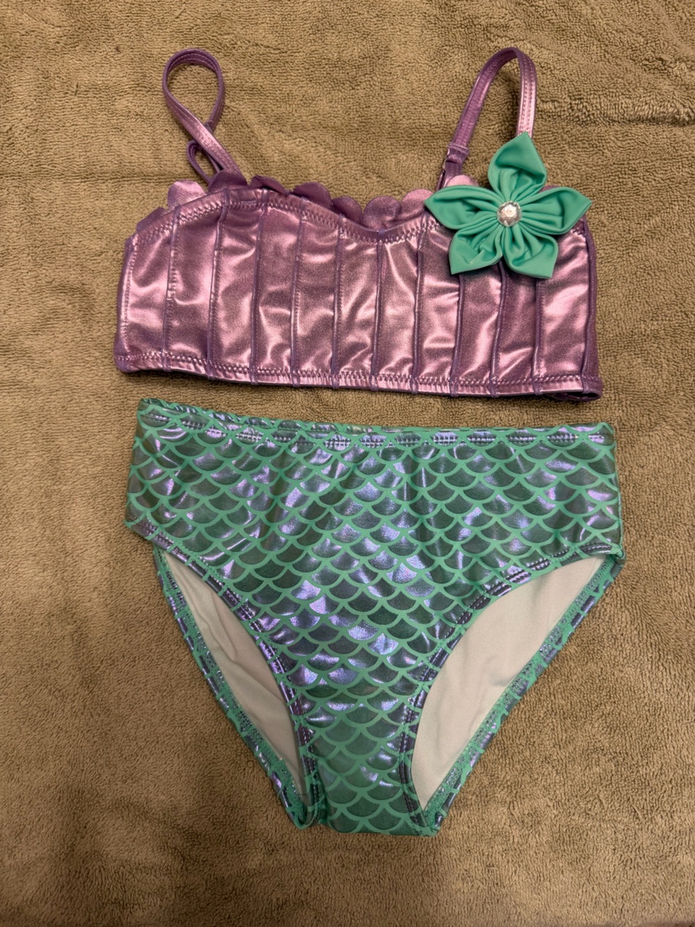 Disney Purple Shimmer Mermaid Bikini Set with Teal Flower Accent
